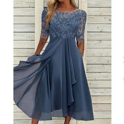 Women's Lace Chiffon Wedding Guest Midi Dress