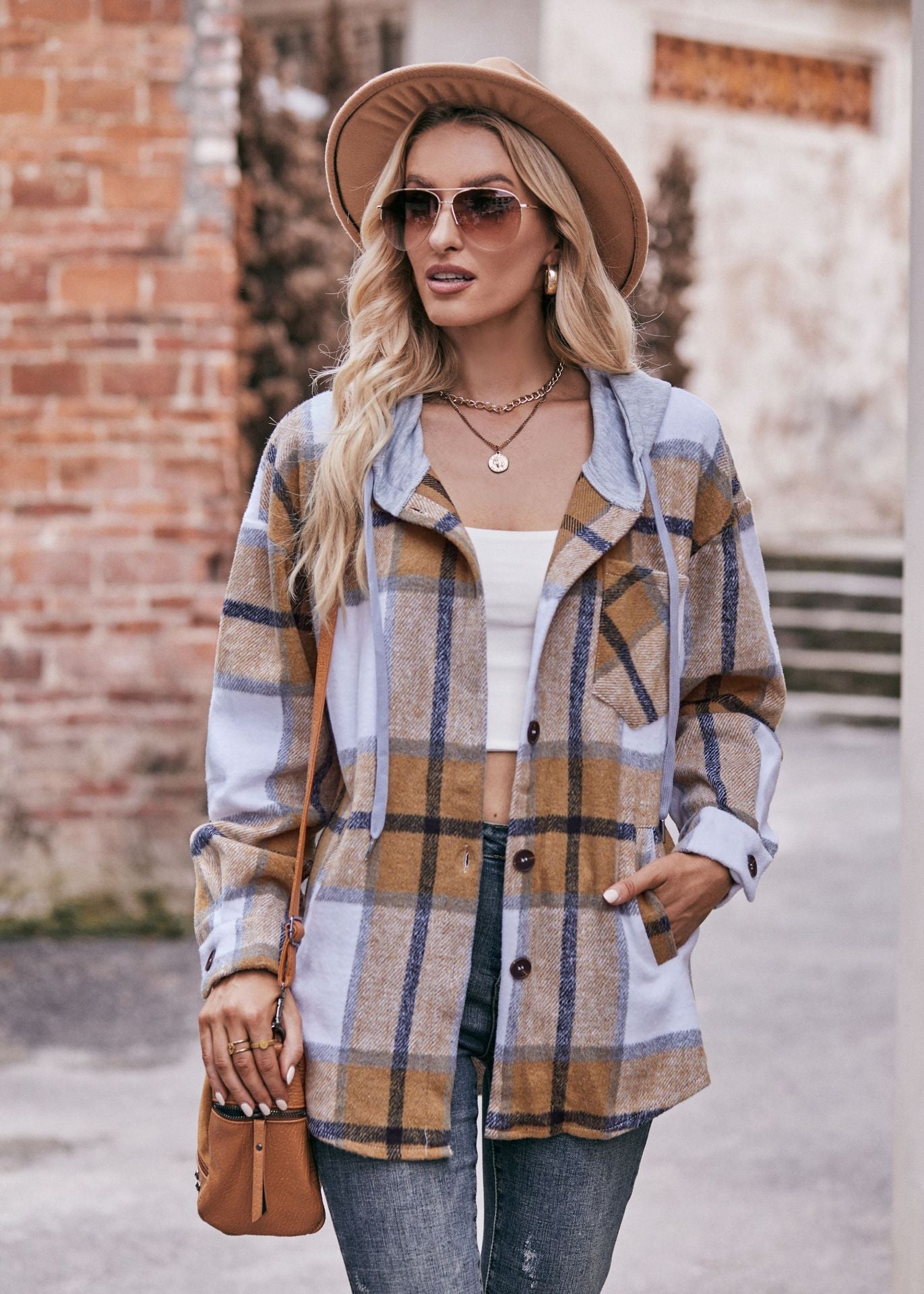 Plaid Hooded Shacket Jacket Oversized Fall Layering Coat