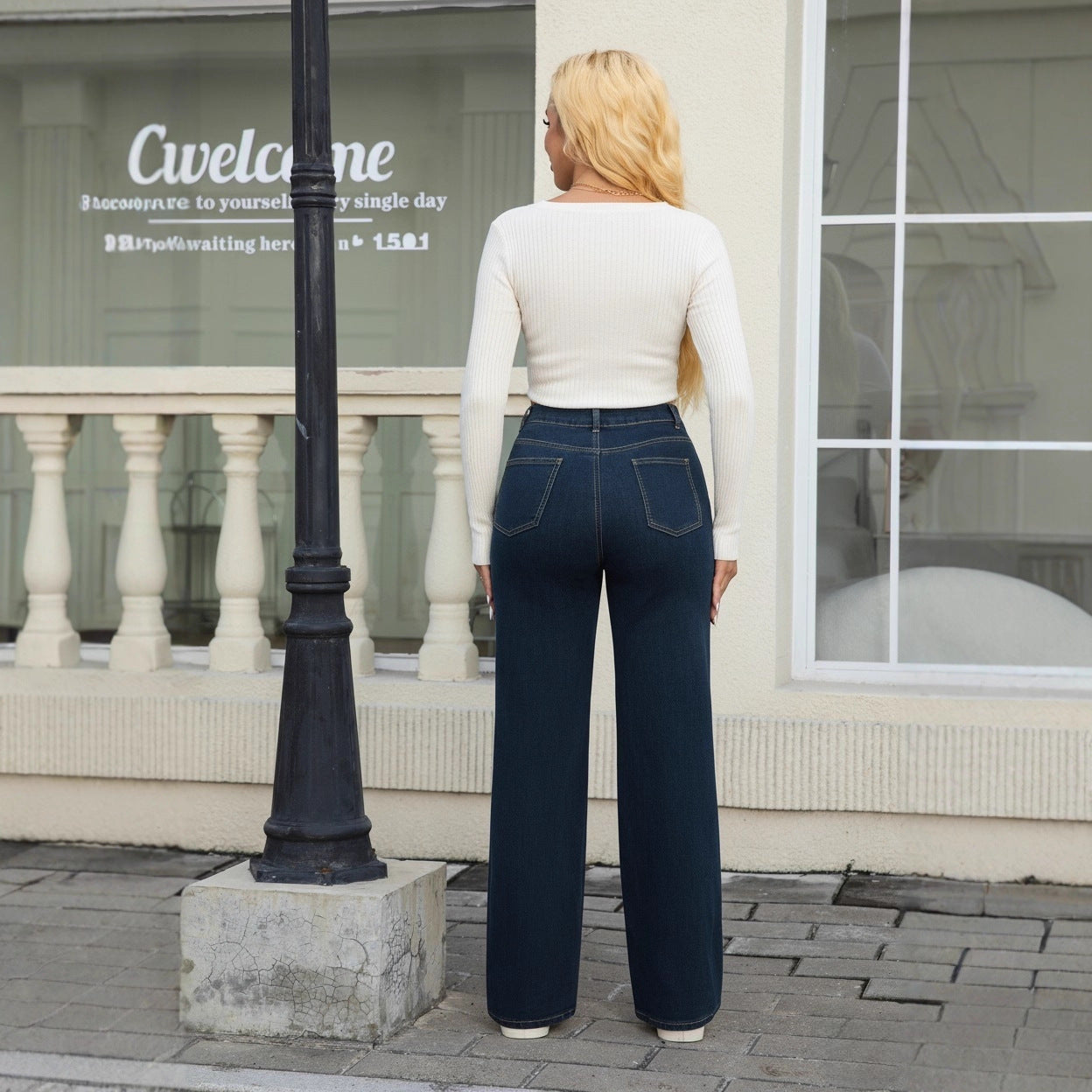 High Waist Wide Leg Washed Denim Jeans Plus Size Fit