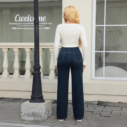 High Waist Wide Leg Washed Denim Jeans Plus Size Fit