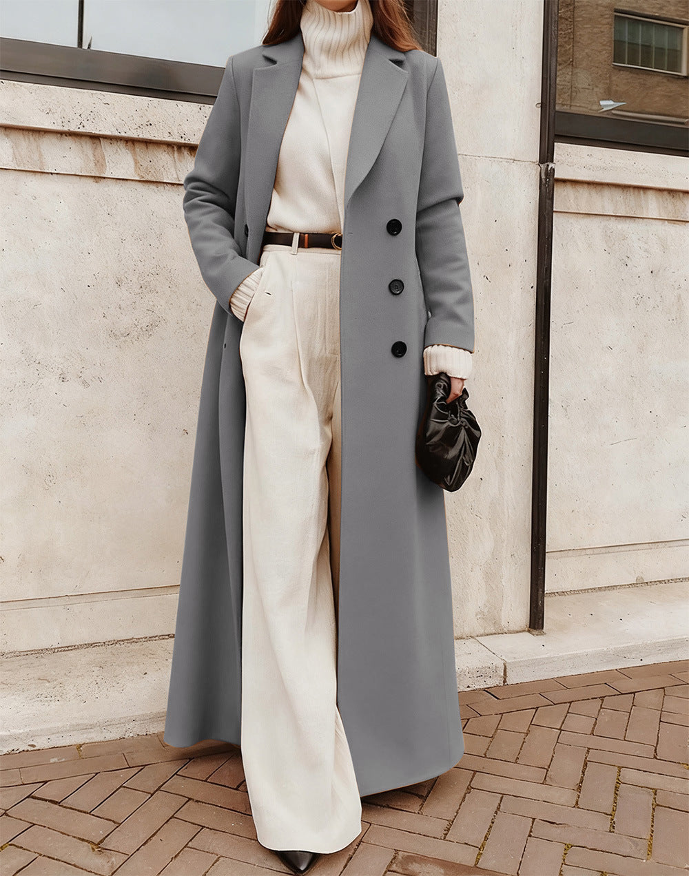 Women's Long A-Line Coat V-Neck Winter Overcoat