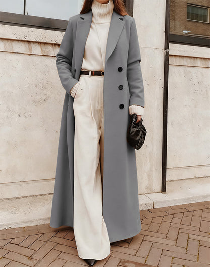 Women's Long A-Line Coat V-Neck Winter Overcoat