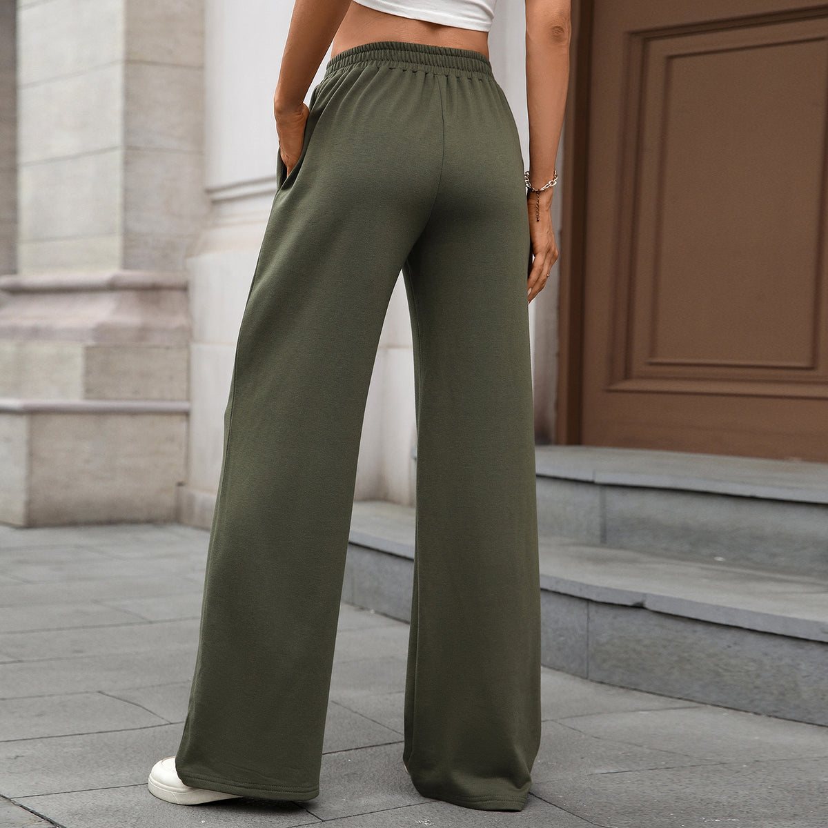 Women's Elastic Waist Wide Leg Pants Casual Loose Fit