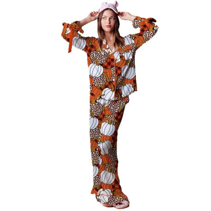 Women's Halloween Pumpkin Pajama Set Long Sleeve Pants
