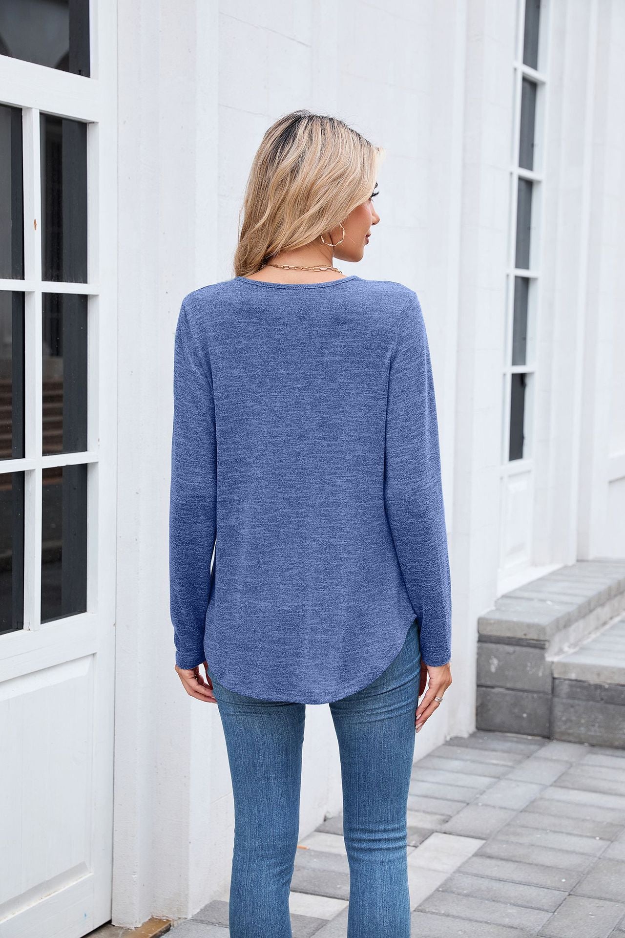 Women's Ruched V Neck Long Sleeve Loose Tunic Top