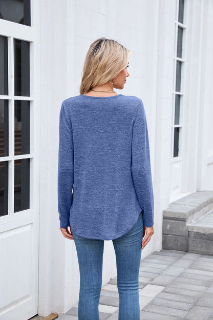 Women's Ruched V Neck Long Sleeve Loose Tunic Top