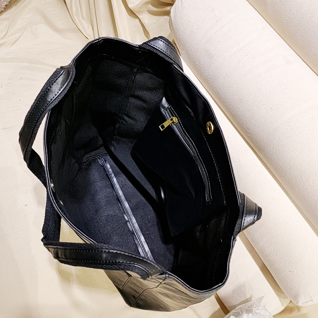 Upgraded Thick Soft Leather Large Tote Bag with Pocket