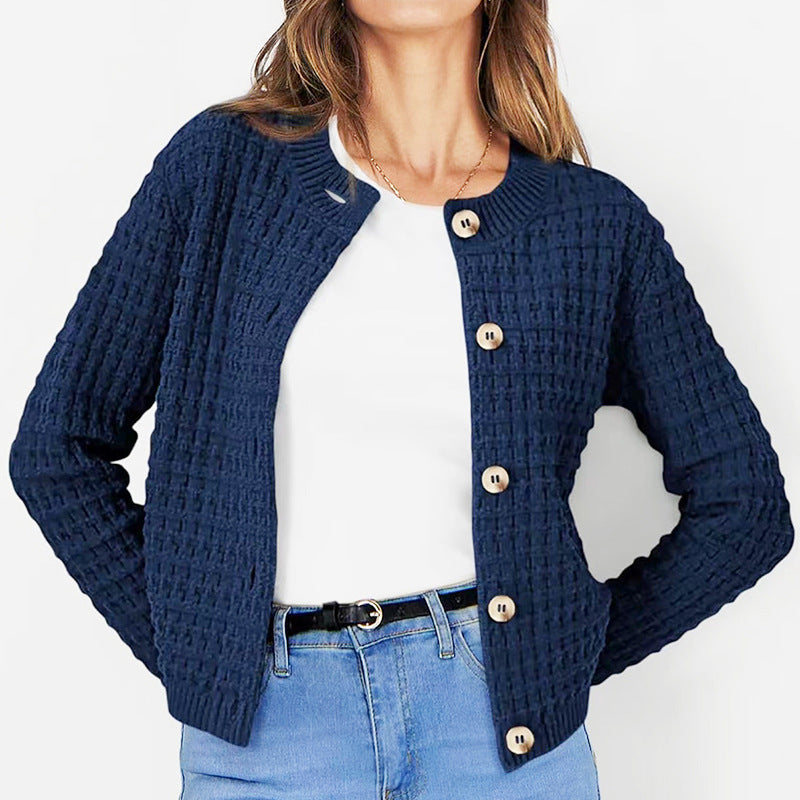 Women's Cropped Cardigan Button Front Textured Knit