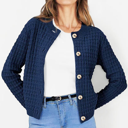 Women's Cropped Cardigan Button Front Textured Knit