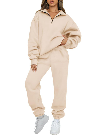 Women's Oversized Half Zip Sweatsuit Jogger Lounge Set