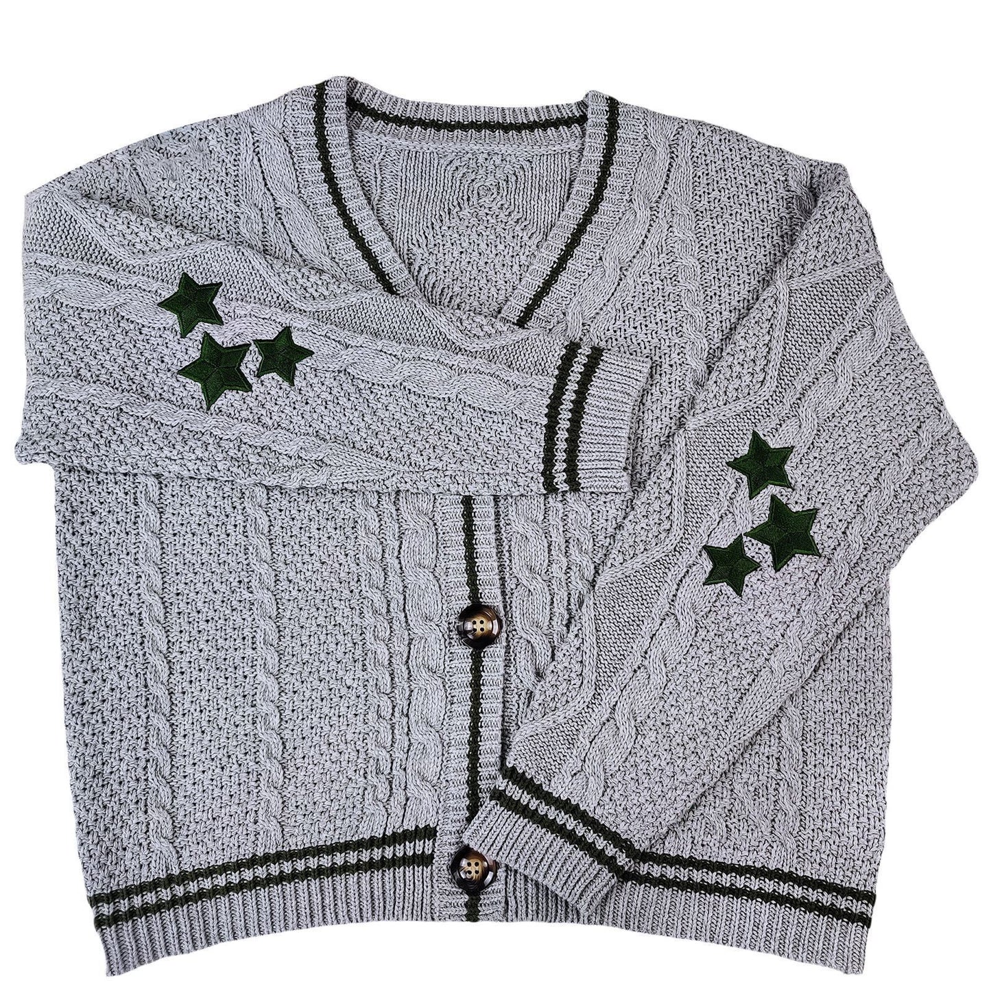 Women's Oversized Star Embroidered V-Neck Cardigan Sweater