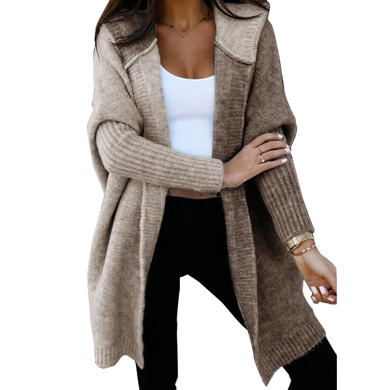 Oversized Hooded Color Block Open Front Long Cardigan