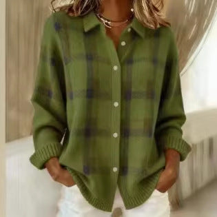 Women's Oversized Plaid Collared Cardigan Sweater