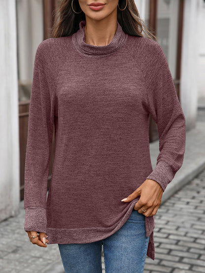 Women's Color Block Cowl Neck Long Sleeve Tunic Top