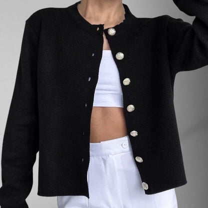 Women's Crew Neck Button Front Knit Cardigan Sweater