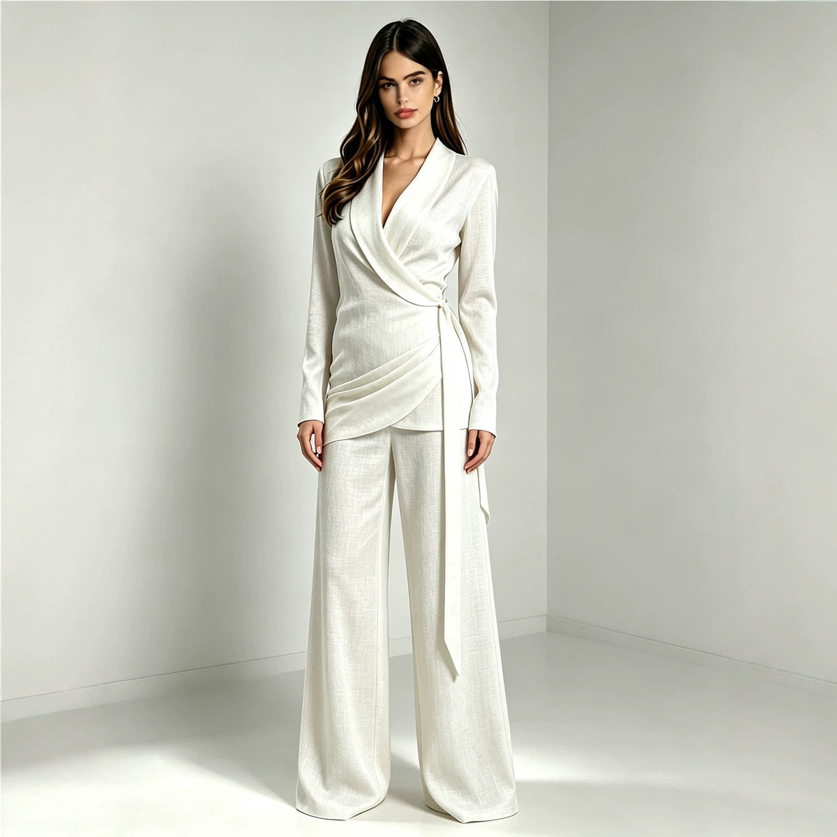 Women's Wrap V Neck Blazer Wide Leg Two Piece Set