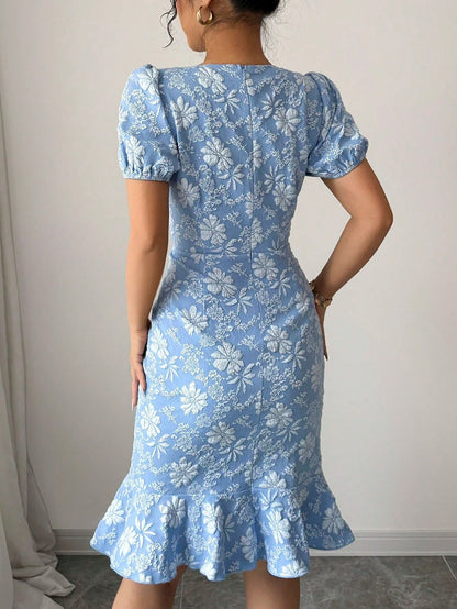 Short Sleeve Round Neck Slim Fit Office Dress