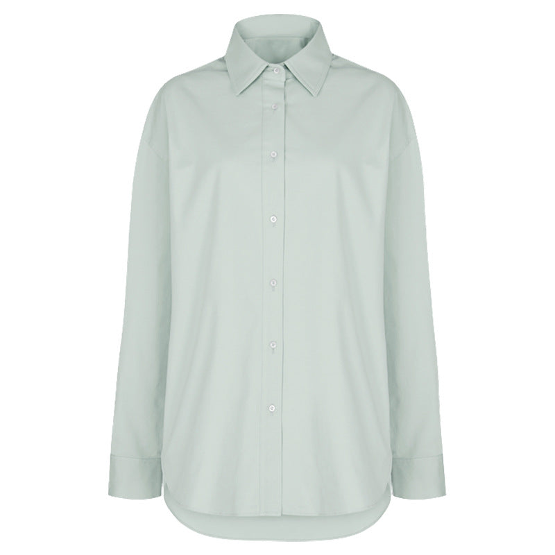 Women’s Cotton Mid-Length Button-Up Shirt Loose Casual Top