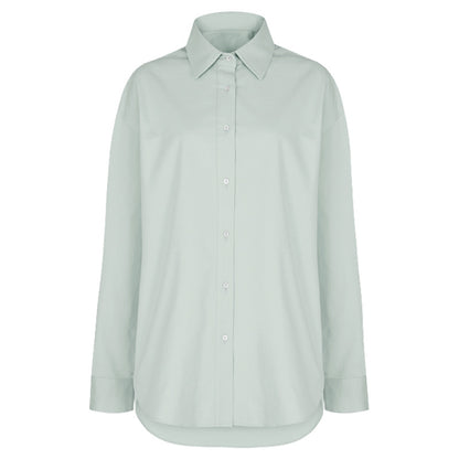 Women’s Cotton Mid-Length Button-Up Shirt Loose Casual Top