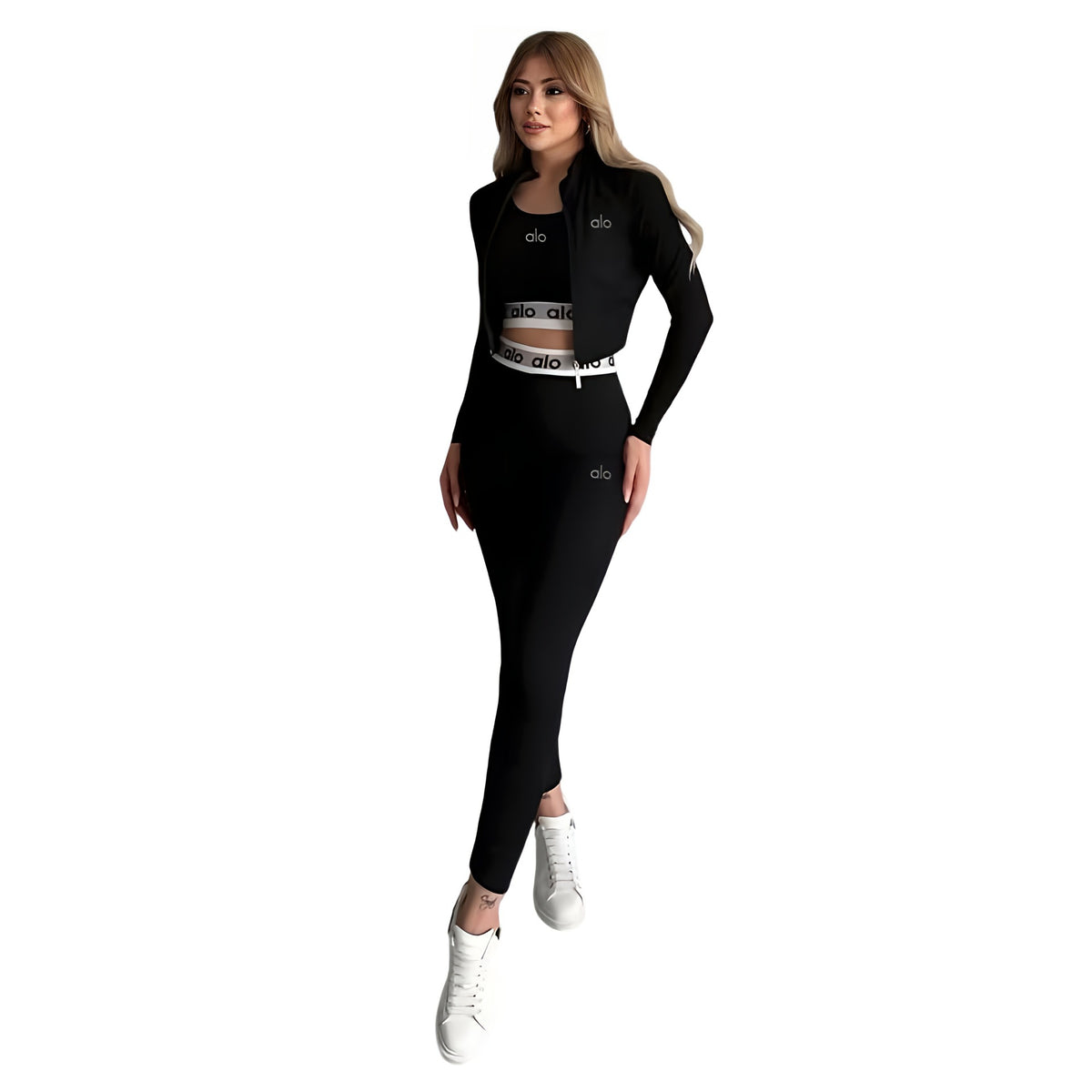 Women's 3 Piece Embroidered Tracksuit Yoga Leggings Set