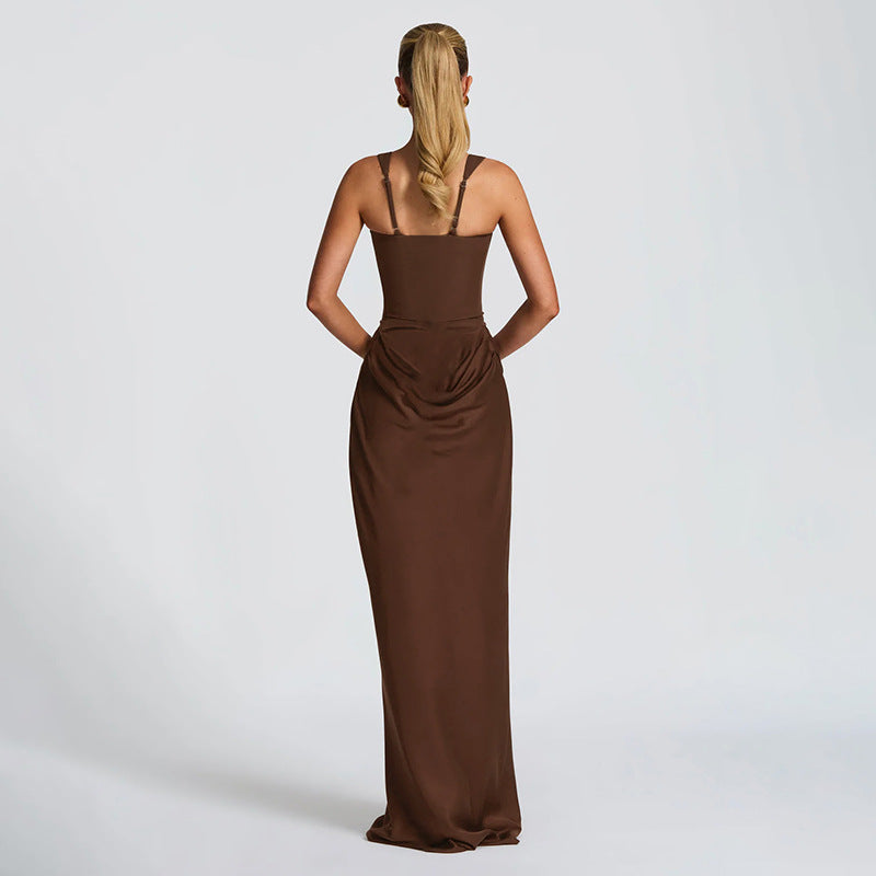 Square Neck Sleeveless Ruched Bodycon Maxi Dress