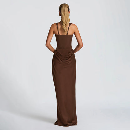 Square Neck Sleeveless Ruched Bodycon Maxi Dress