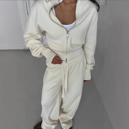 Women's Knit Zip Up Sweater & Pants Matching Set