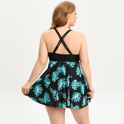 Plus Size Cross-back Tankini Swimsuit Women’s Dress Style Swimwear
