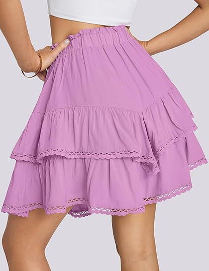Women’s High Waist Tiered Ruffle Mini Skirt