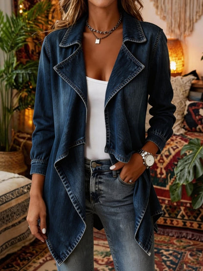 Women's Vintage Denim Duster Longline Lapel Jacket