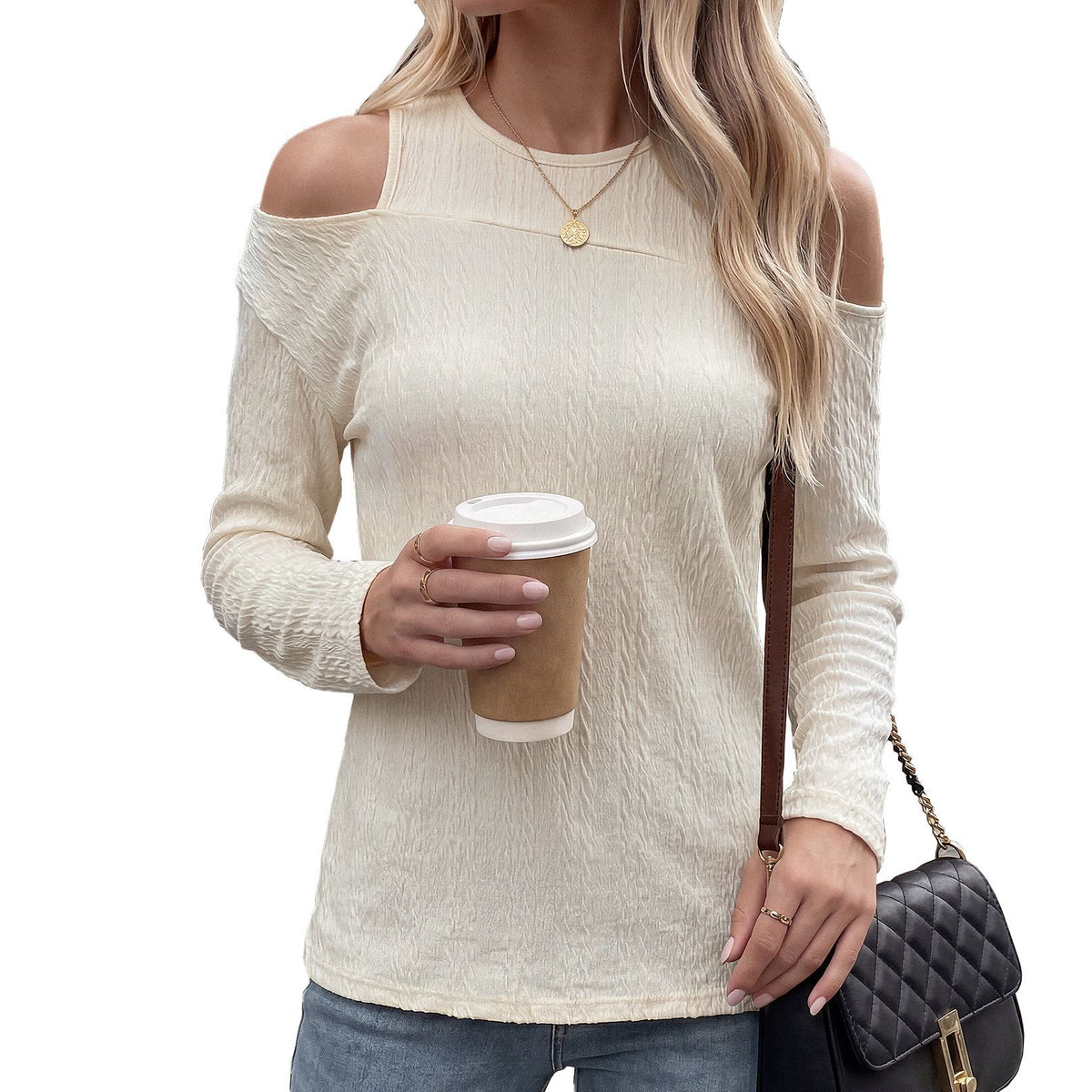 Women's Cold Shoulder Long Sleeve Tunic Top Loose Casual