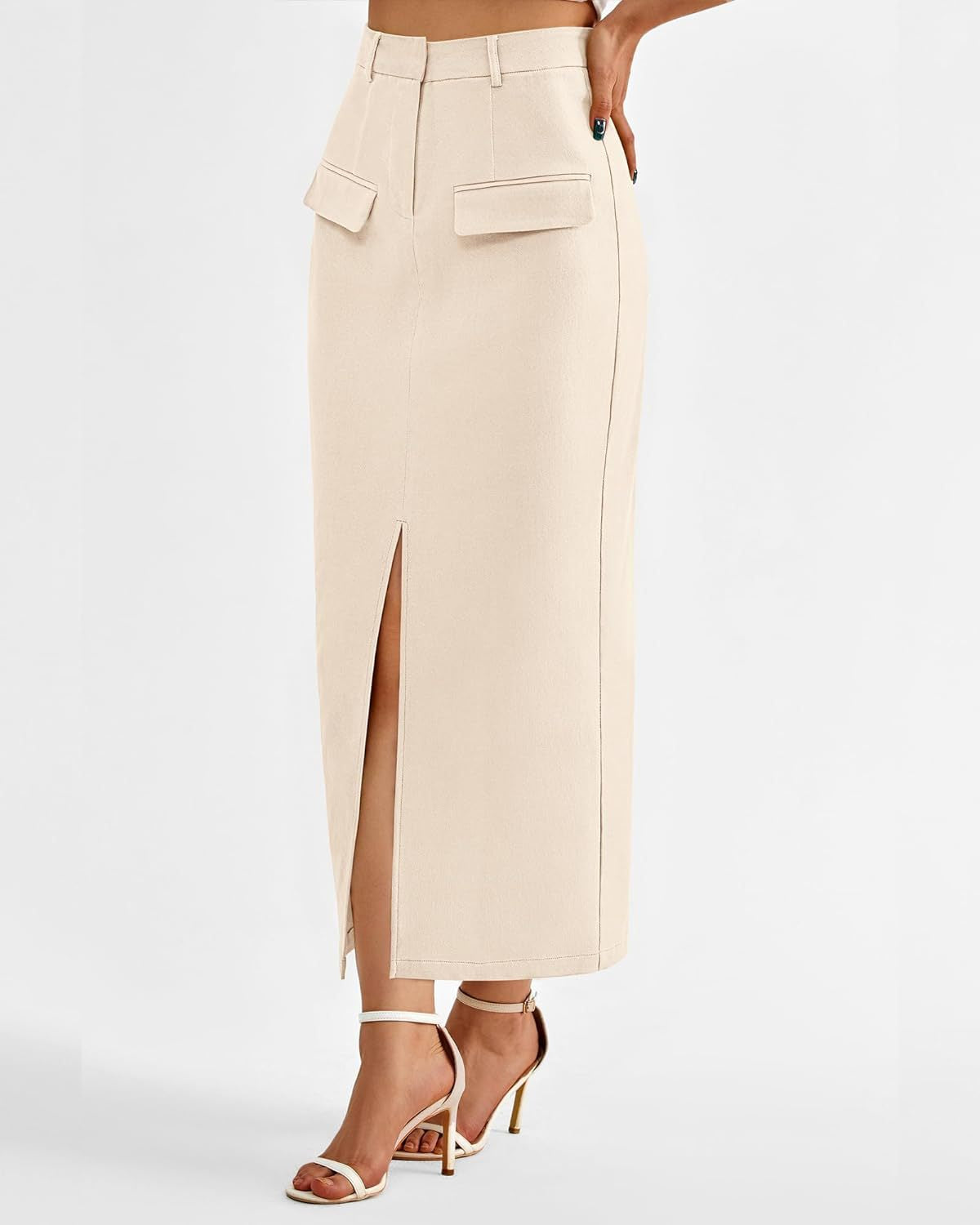 Elegant High Waist Midi Skirt with Front Slit