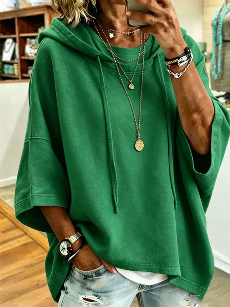 Women's Oversized Batwing Short Sleeve Hoodie Casual
