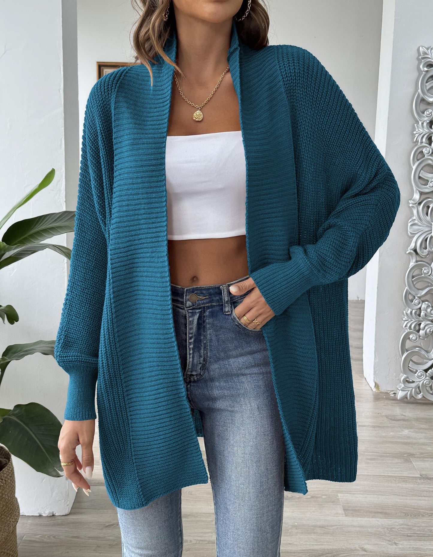 Women's Solid Color Loose Sweater Casual Long-sleeved Cardigan Jacket