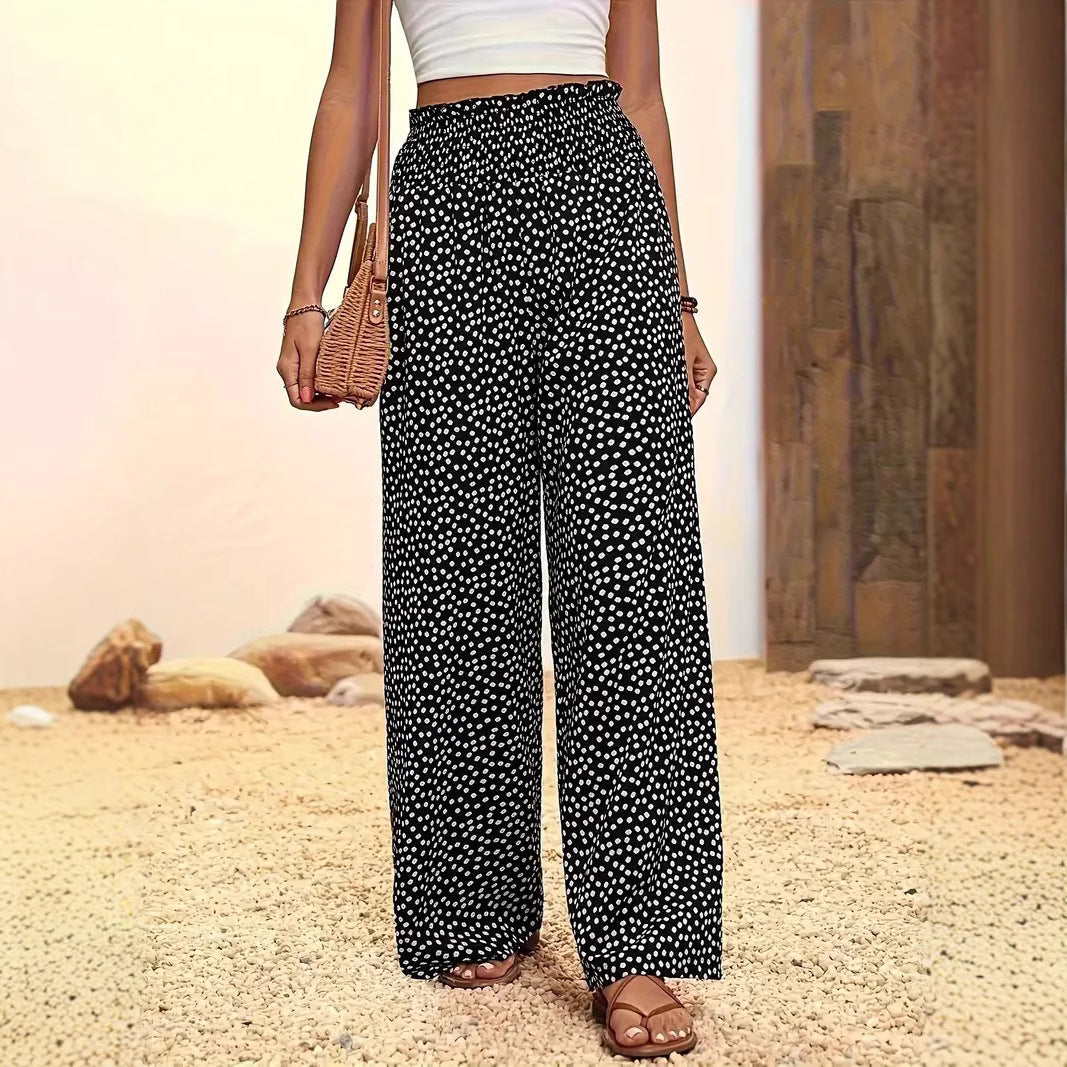 Women's Polka Dot Elastic Waist Wide Leg Casual Pants