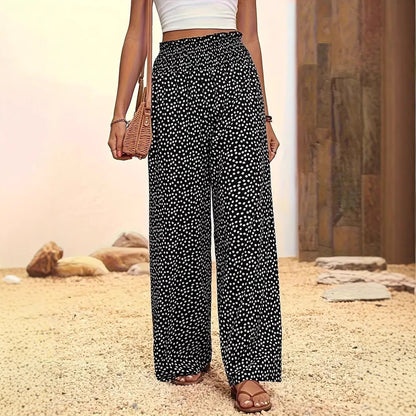 Women's Polka Dot Elastic Waist Wide Leg Casual Pants