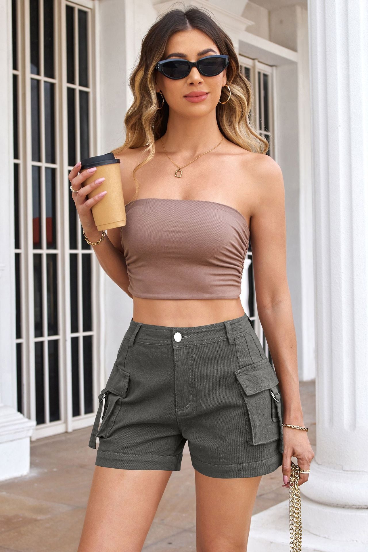 Women's High-Waisted Utility Cargo Shorts with Pockets – Trendy Summer Streetwear