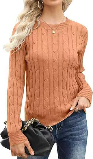 Women's Cozy Cable Knit Crew Neck Pullover Sweater