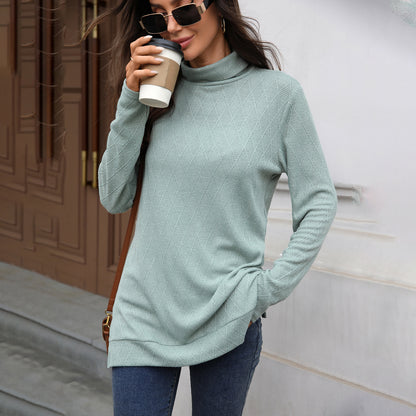 Women's Oversized Turtleneck Long Sleeve Tunic Side Slit