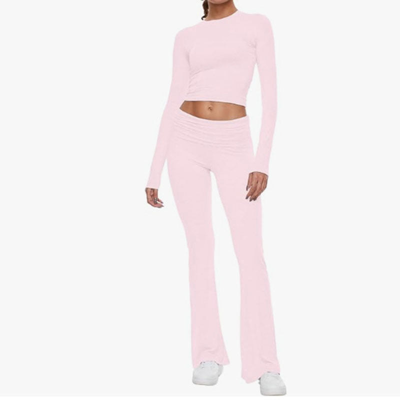 Y2K Long Sleeve Crop Top & Flare Pants Two Piece Set