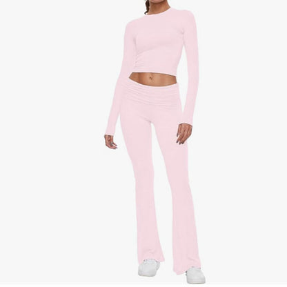 Y2K Long Sleeve Crop Top & Flare Pants Two Piece Set
