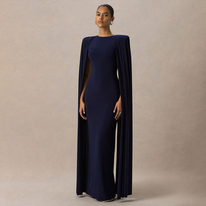 Elegant Cape Evening Dress Fitted Maxi Formal Gown