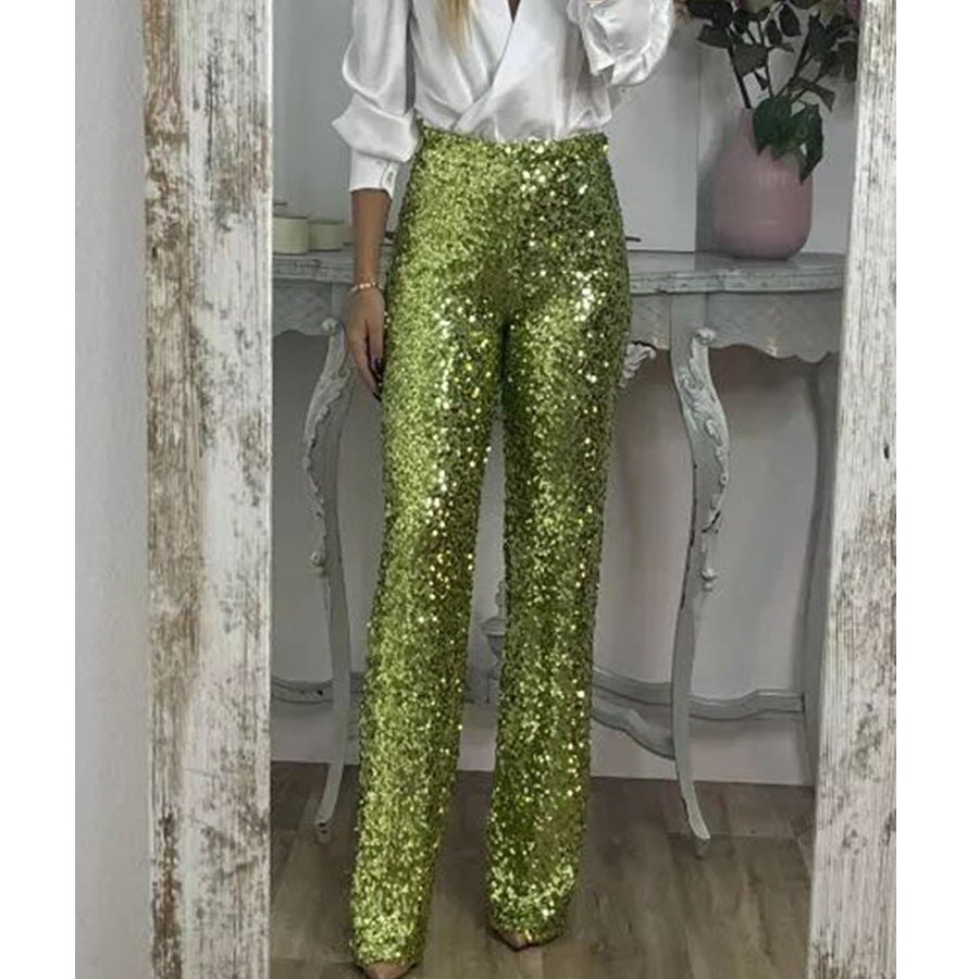 Sequin Flare Pants Women Stretchy Glitter Party Trousers