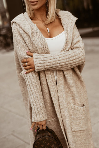 Oversized Hooded Letter Cardigan Long Open Front Sweater