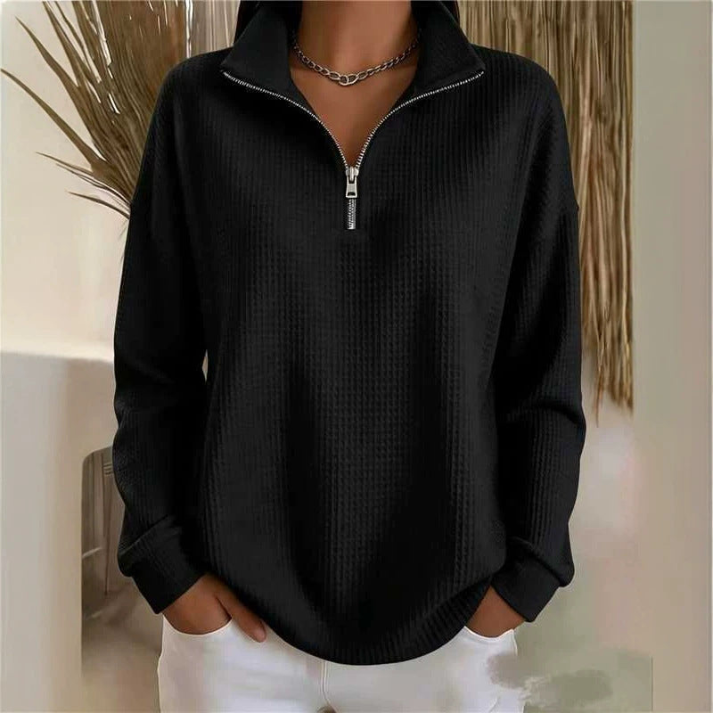 Women's Waffle Knit Quarter Zip Oversized Sweatshirt