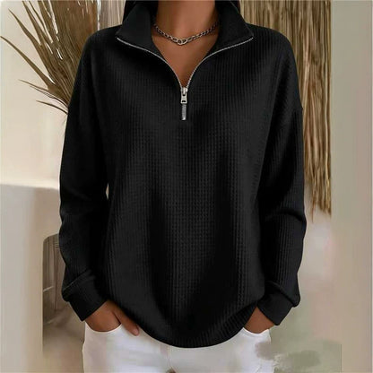 Women's Waffle Knit Quarter Zip Oversized Sweatshirt