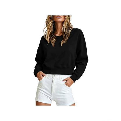 Women's Cropped Crewneck Sweatshirt Oversized Long Sleeve