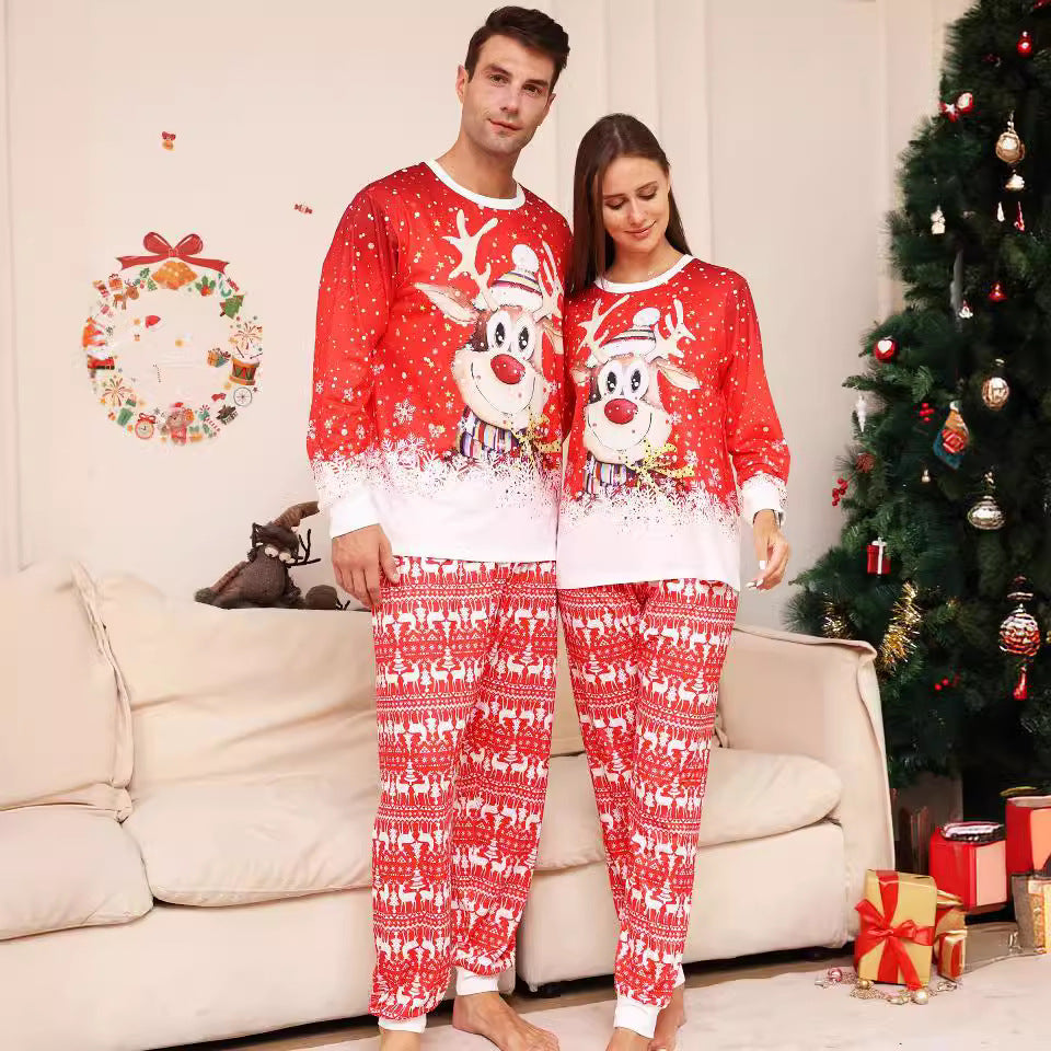 Cartoon Snowflake Deer Parent-child Dress Printed Christmas Pajamas