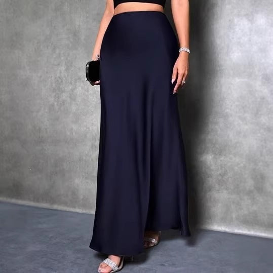 Women's Satin Maxi Skirt A-Line High Waist Long