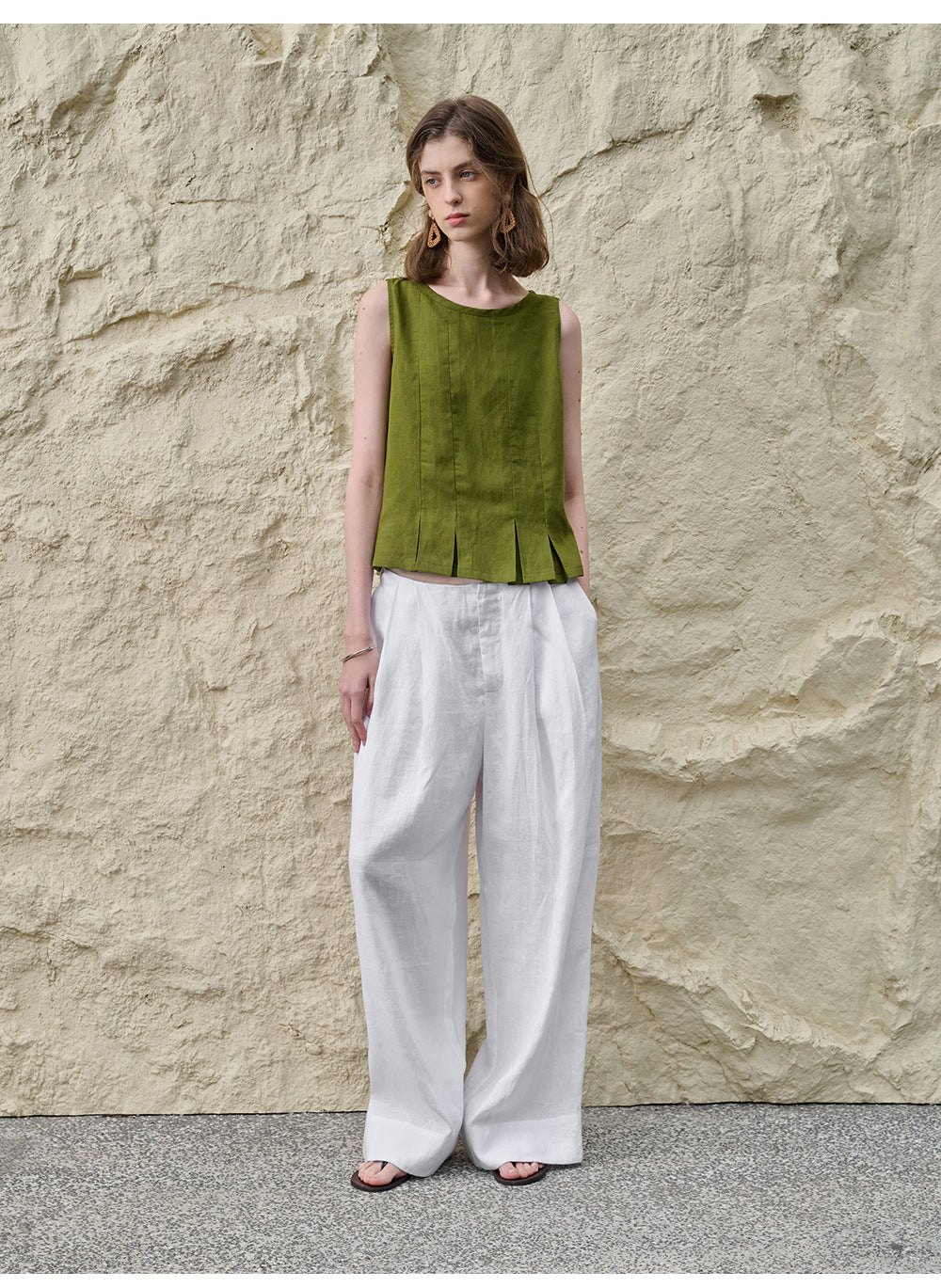 Pleated Lyocell Vest Loose Summer Casual Sleeveless Top